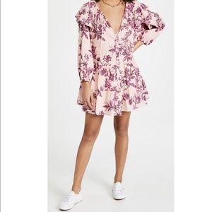 Free People Sunbaked Floral Long Sleeve Swing Minidress in Peach Combo, size XS